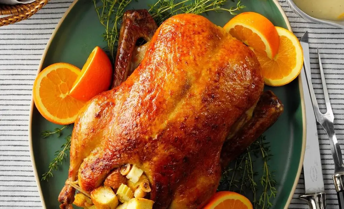 Orange-stuffed Christmas duck