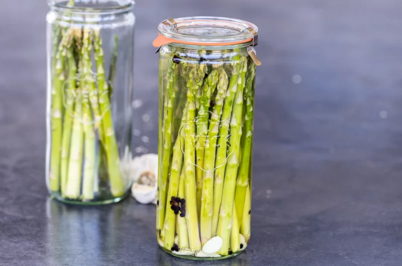 Pickled White Asparagus, Cucumbers, and Peppers
