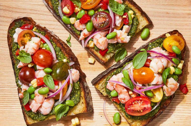 Marinated Shrimp & Succotash Toasts