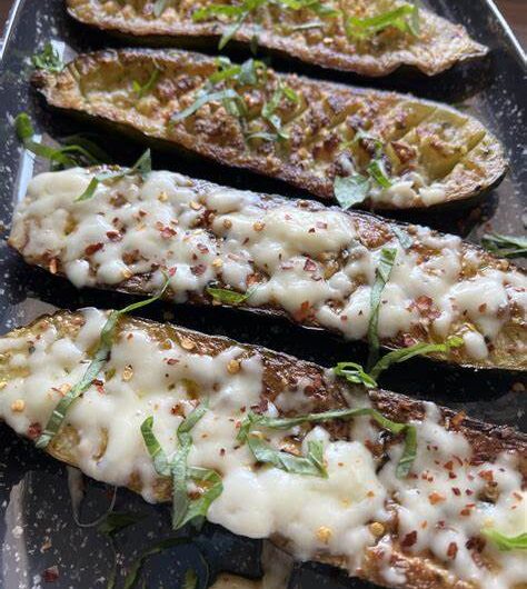 Cheesy Garlic Zucchini Steaks